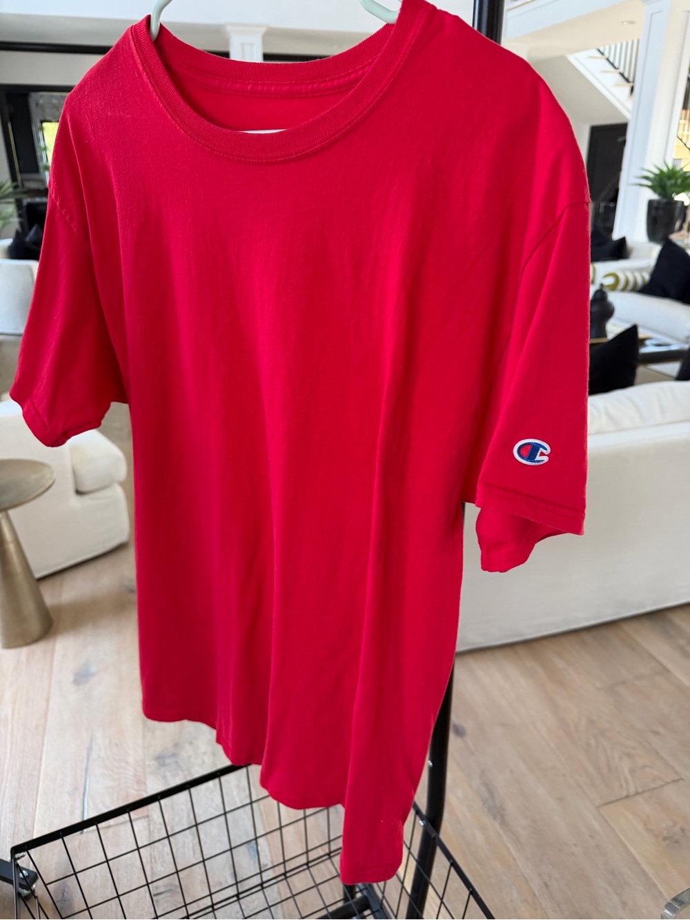 Champion Red Short Sleeve Crewneck Tee with Sleeve Logo